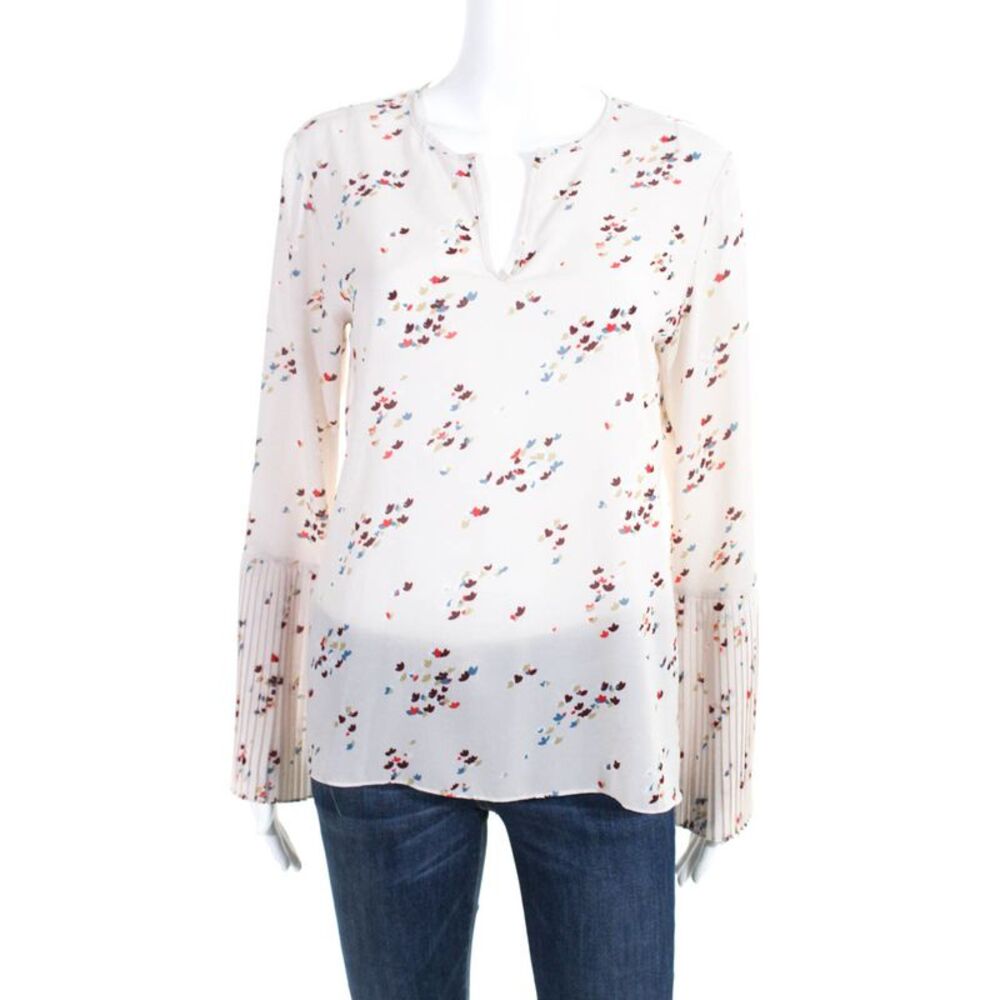 Waverly Grey Womens Felicia Floral Print V Neck Blouse Ivory Size Small 11459030